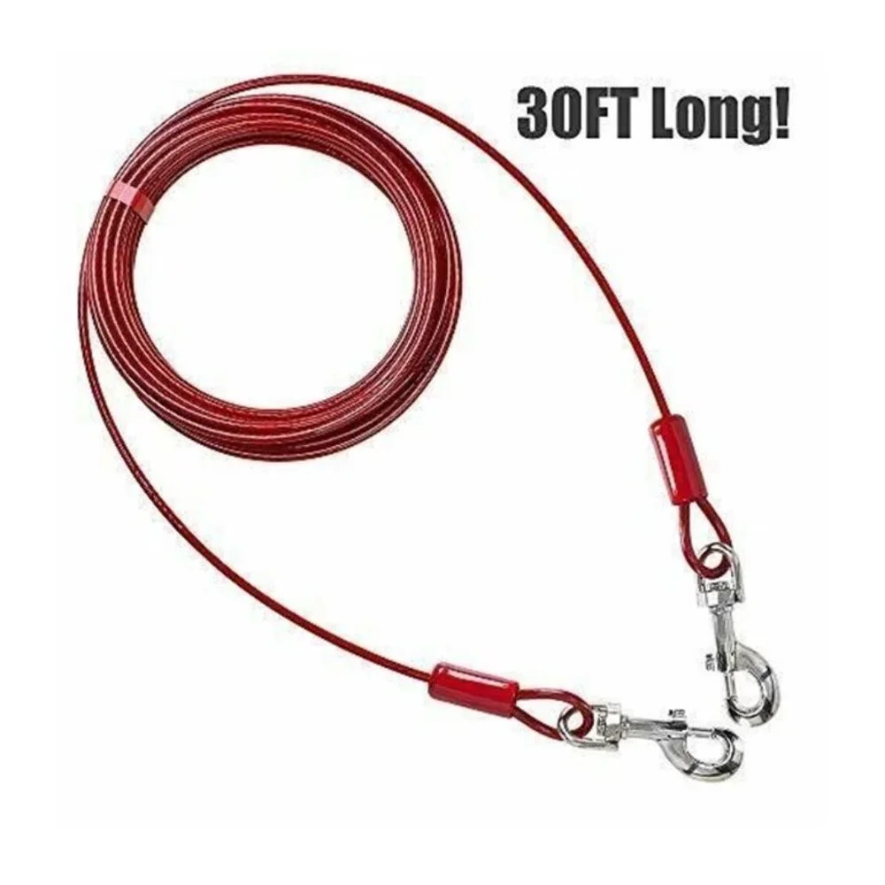 BV PETS Tie-Out Cable for Dogs Up to 125 Pounds 30 Feet Red